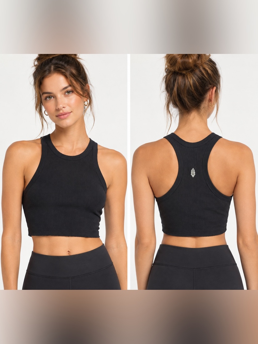 FP Movement Dynamite Tank Black Ribbed Racerback Crop XS/S EUC